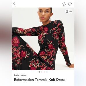 Reformation Black Dress with Red Floral Design